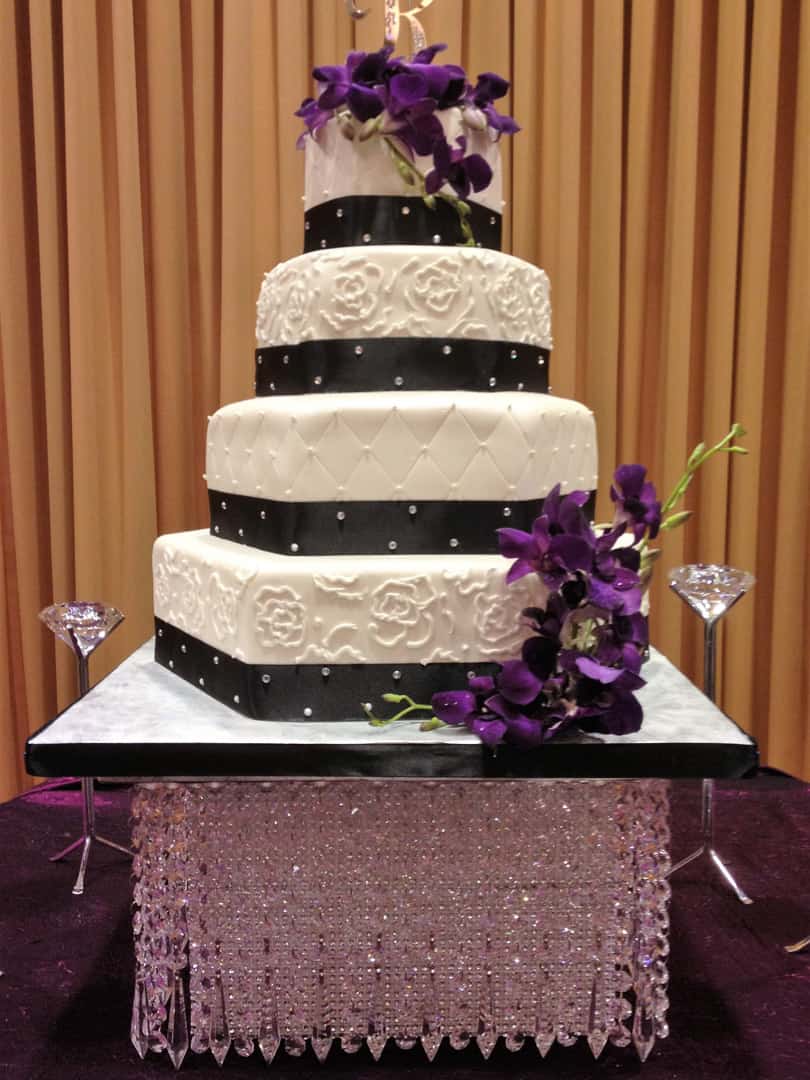 Black White and Purple Wedding Cake