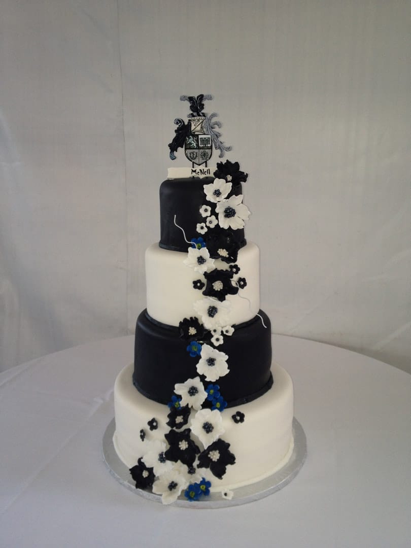 Black and White Flowered Wedding Cake