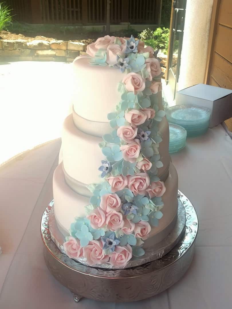 Blue and Pink Pastel Wedding Cake
