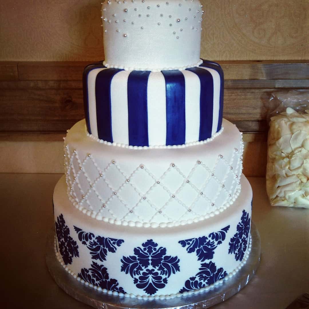 Blue and White Stencil Wedding Cake