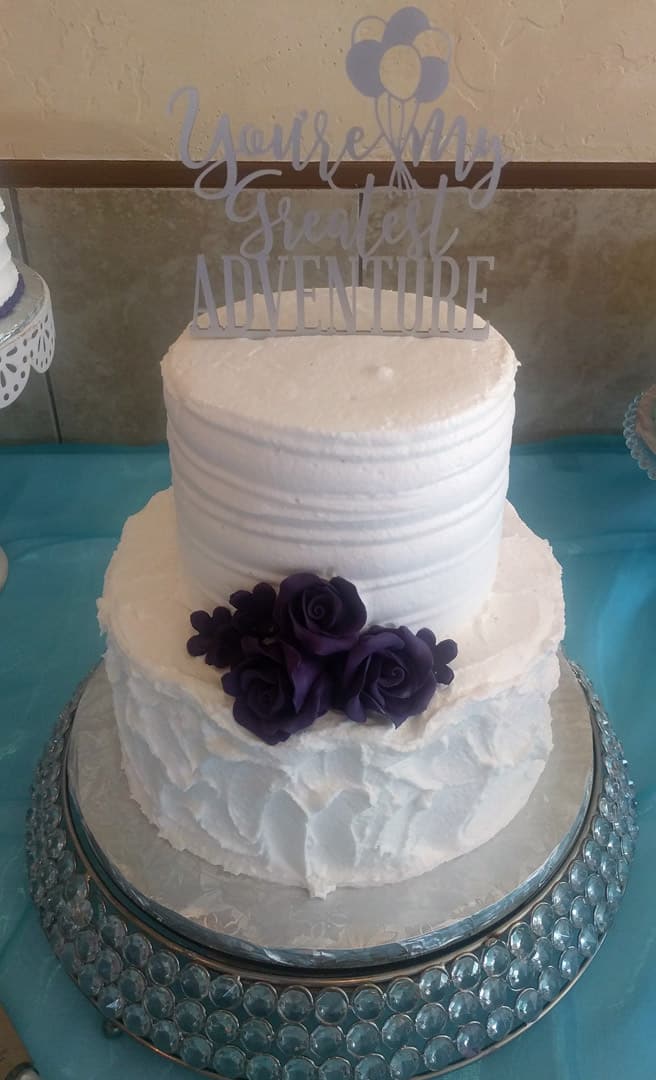 Buttercream Textured Wedding Cake WIth Navy Flowers