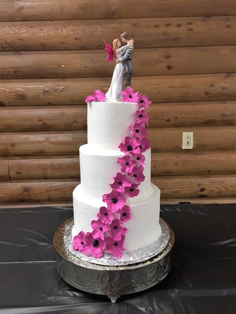 Cake With Fuschia Cascading Flowers