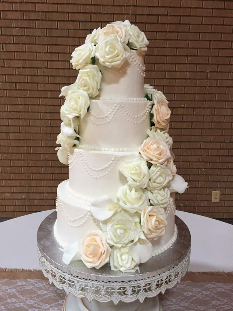Elegant Wedding Cake With Cascading Flowers