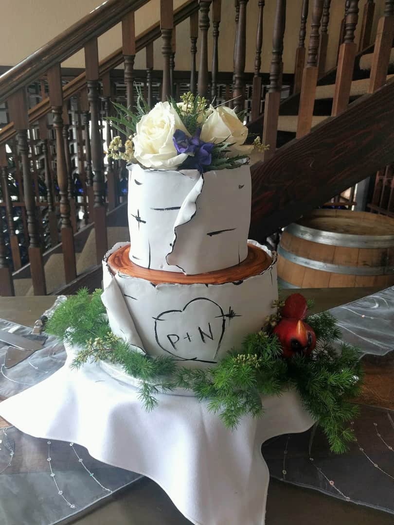 Fondant Birch Log Wedding Cake