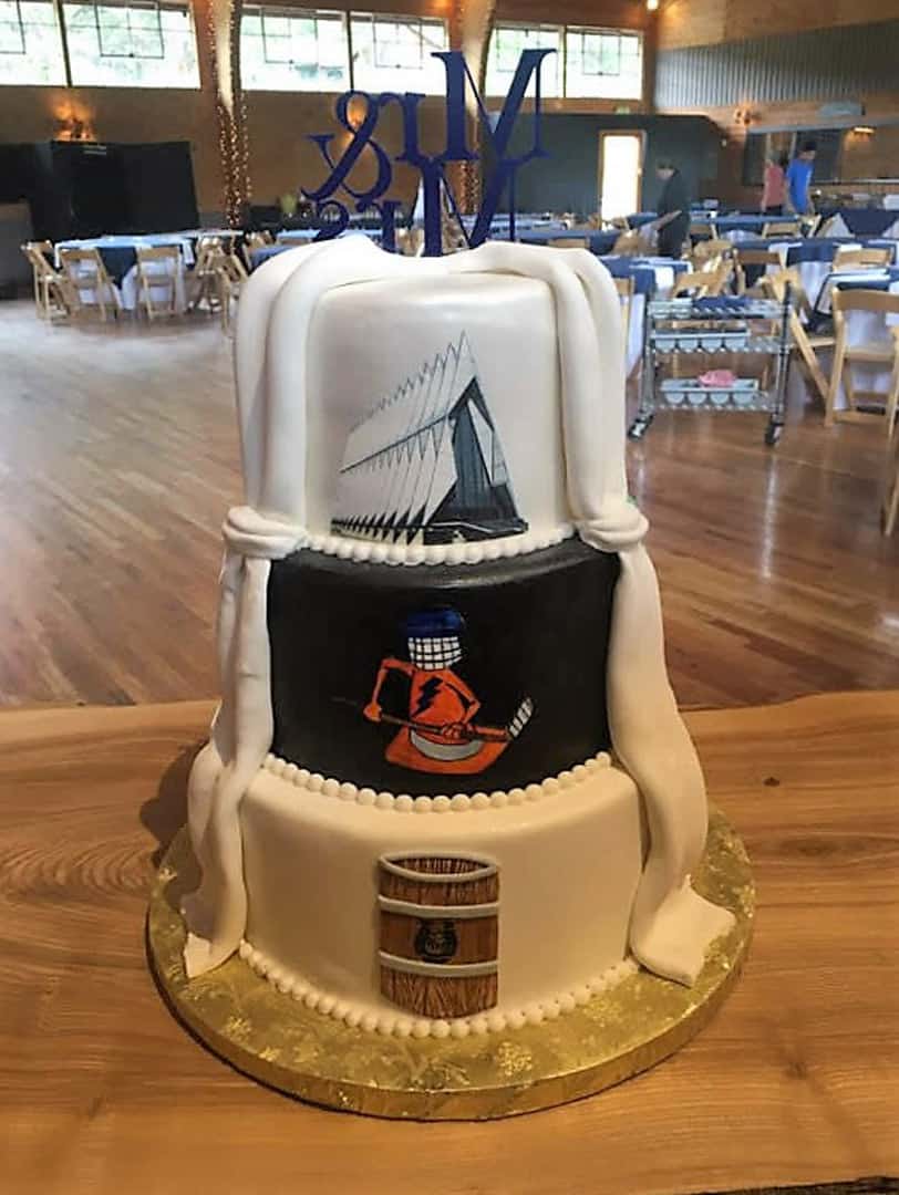 Hidden Back Wedding Cake With AIr Force Academy