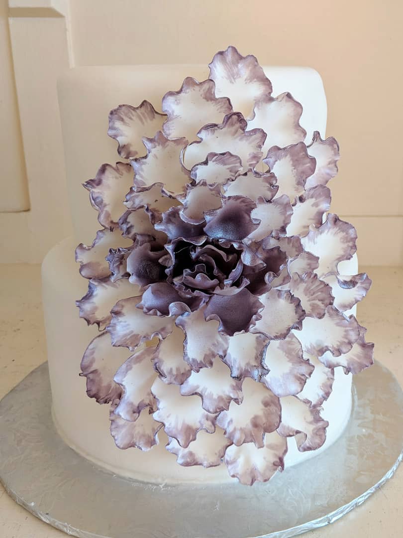 Large Purple Tipped Flower Wedding Cake