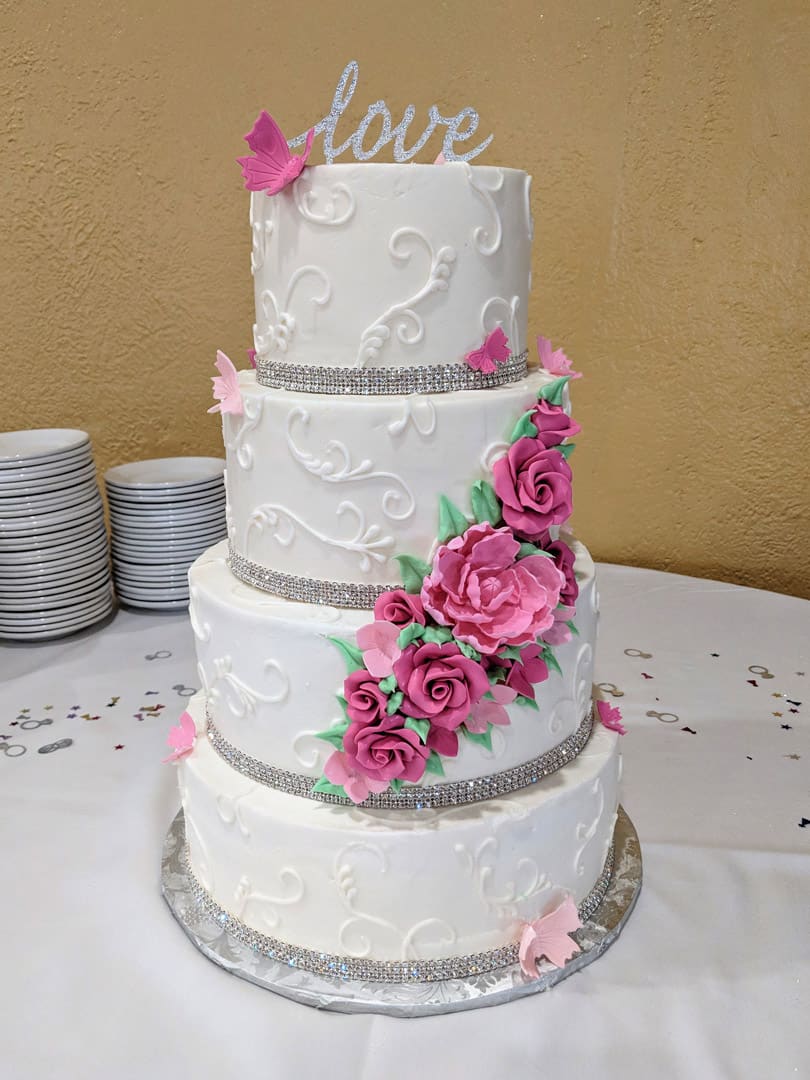 Pink and Silver Wedding Cake