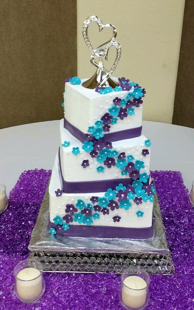 Purple and Turquoise Wedding Cake