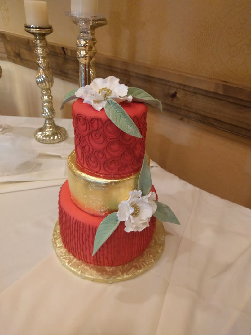 Red and Gold Wedding Cake
