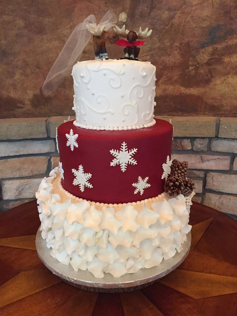 Red and White Snowflake Wedding Cake