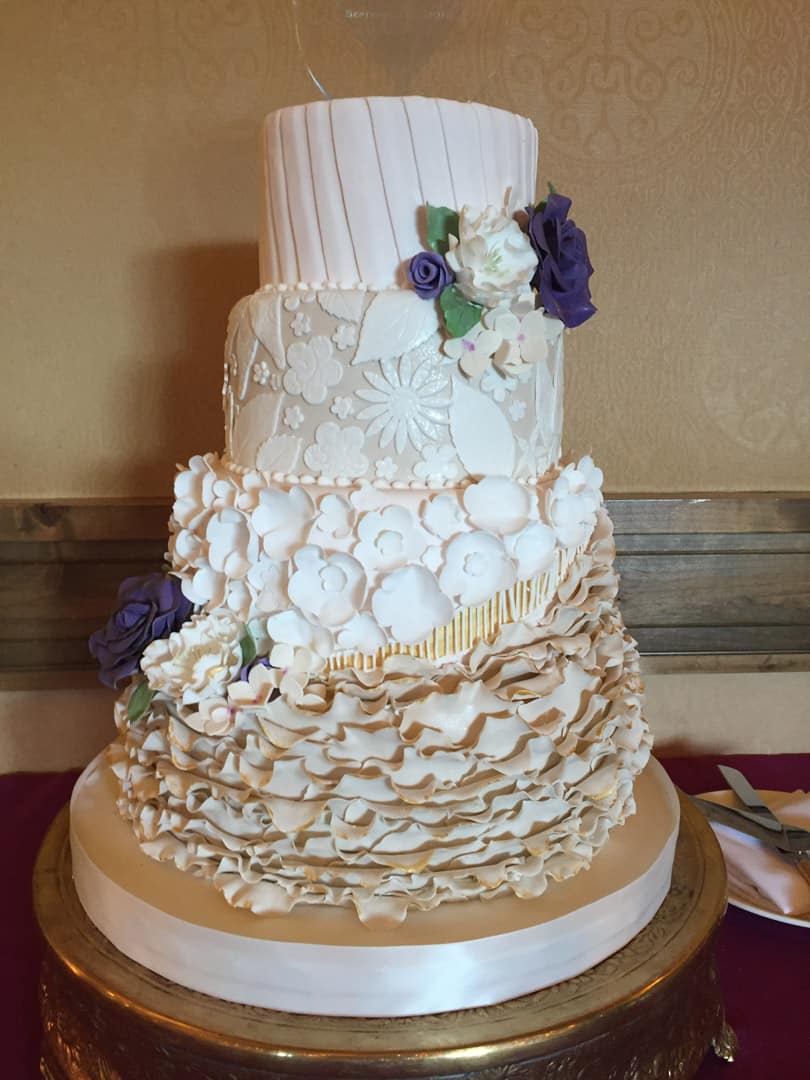 Ruffles and Flowers Textured Wedding Cake