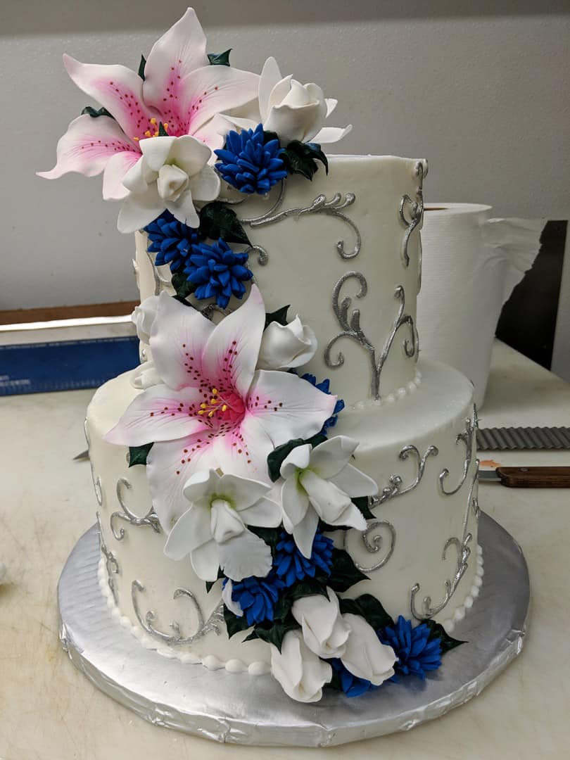 Silver Scrollwork Wedding Cake