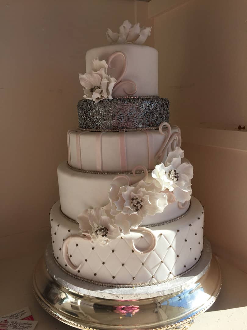 Silver Sequin Tiered Wedding Cake