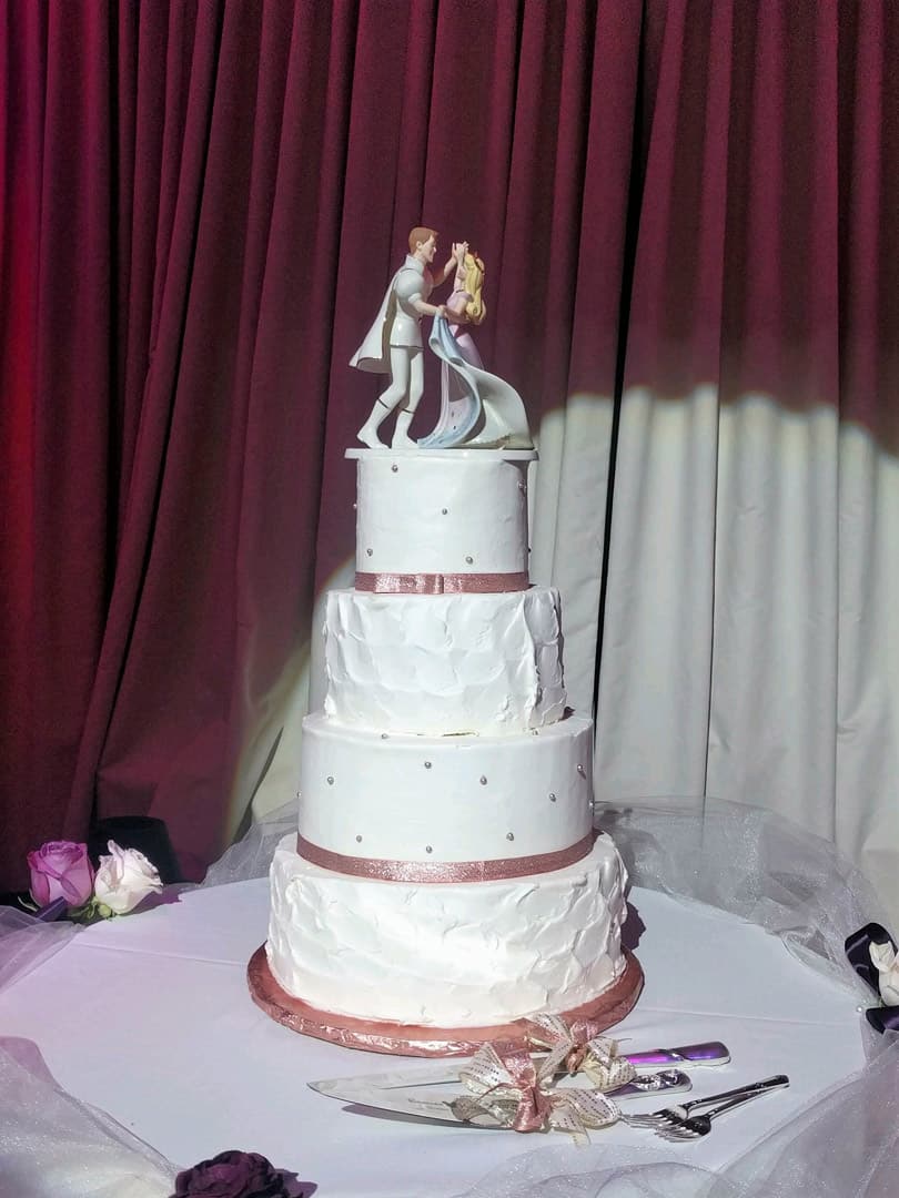 Tiered White and Copper Wedding Cake