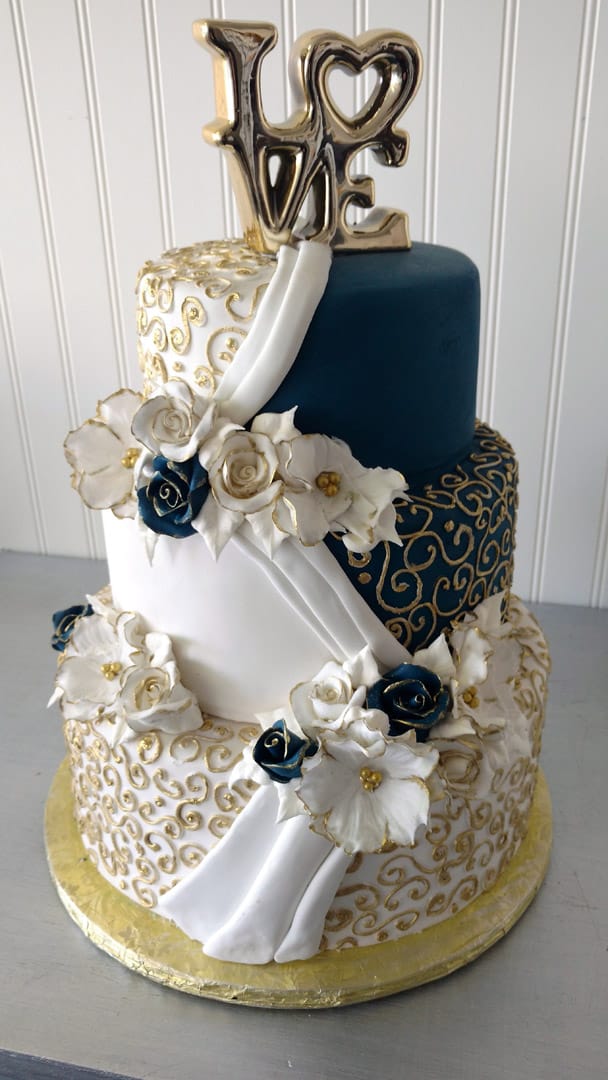 black and white and blue wedding cakes