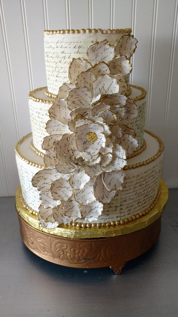Wedding Cake WIth Large Flower and Writing