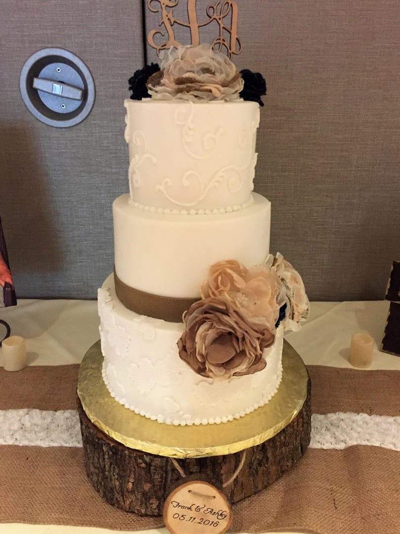 Wedding Cake With Brown Ribbon