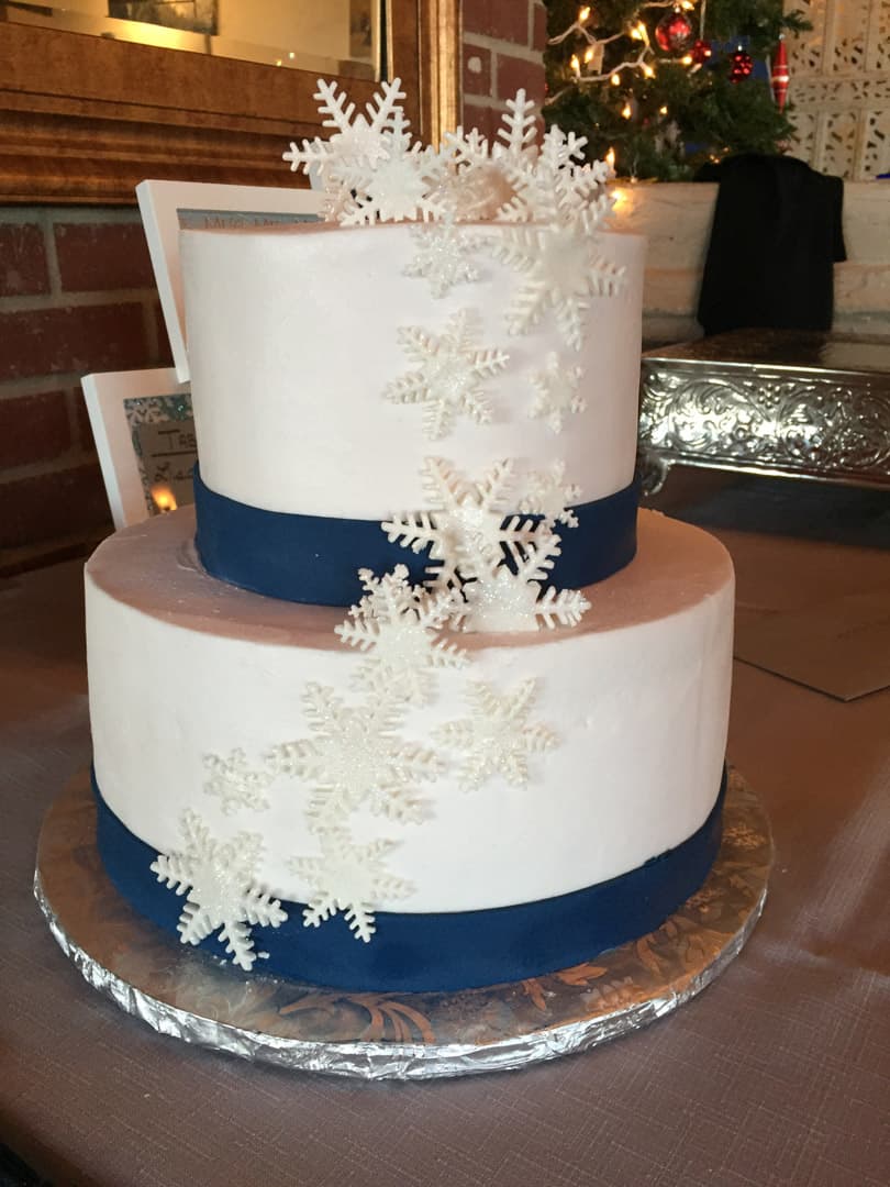 Wedding Cake with Cascading White Snowflakes