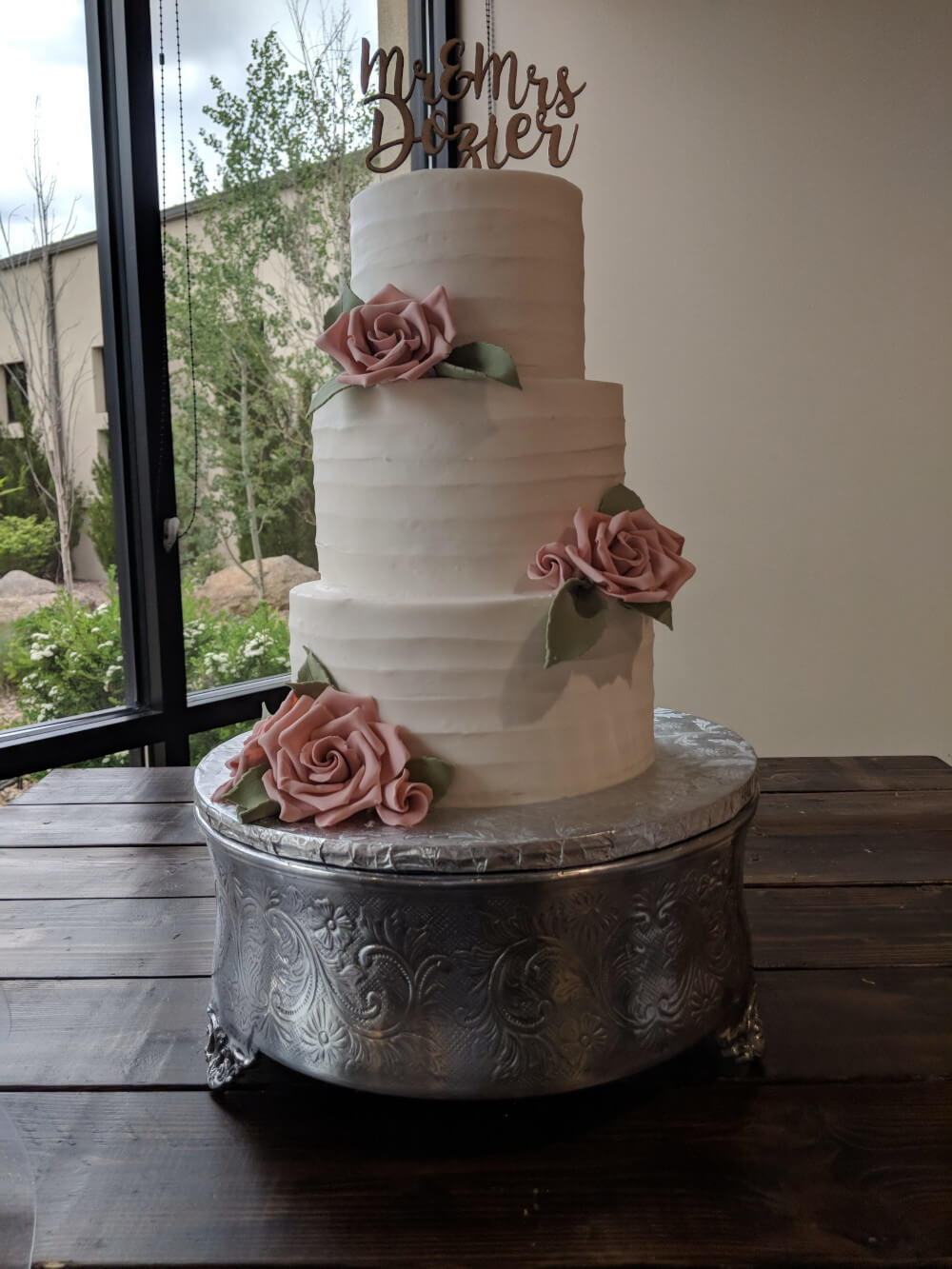 Horizontal Buttercream Wedding Cake with Sugar Flowers Horizontal Buttercream Wedding Cake with Sugar Flowers
