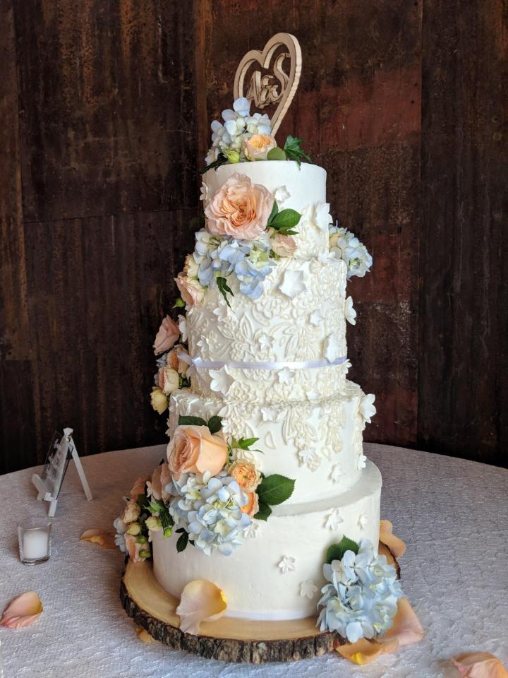 Lace and Floral Wedding Cake Lace and Floral Wedding Cake